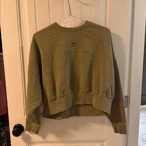adidas Olive Green Cropped Sweatshirt with Maroon Logo